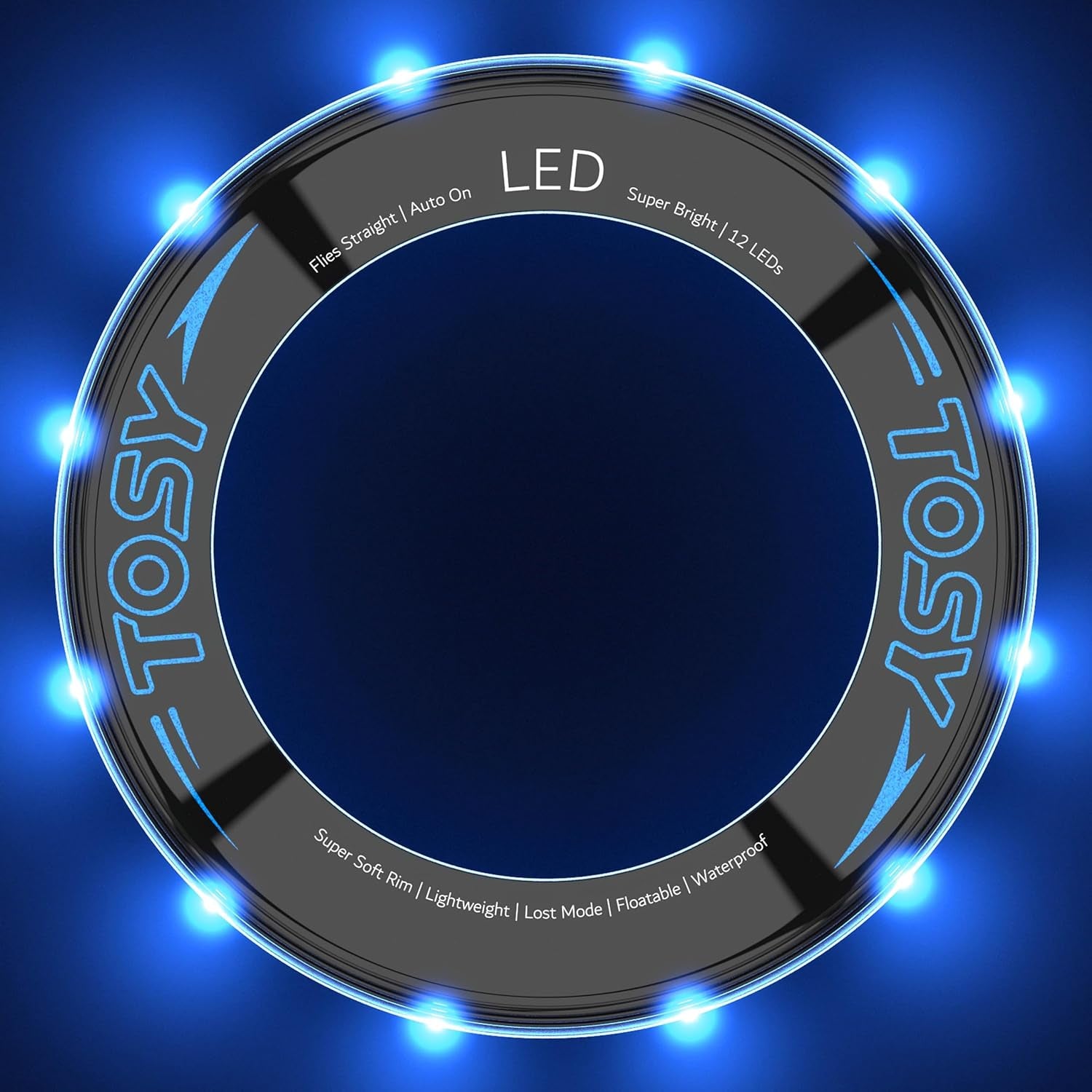 Flying Ring - 12 Leds, Super Bright, Very Soft & Phosphorescent Rim, Auto Light Up, Safe, Waterproof, Lightweight Frisbee, Cool Fun Christmas & Outdoor/Indoor Gift Toy for Boys/Girls/Kids
