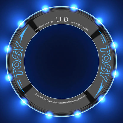 Flying Ring - 12 Leds, Super Bright, Very Soft & Phosphorescent Rim, Auto Light Up, Safe, Waterproof, Lightweight Frisbee, Cool Fun Christmas & Outdoor/Indoor Gift Toy for Boys/Girls/Kids