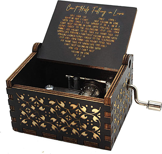 Can'T Help Falling in Love Music Box, Birthday Gifts for Wife Girlfriend Women, Vintage Wooden Hand Crank Music Box, Christmas Valentine Wedding Anniversary Romantic Gift