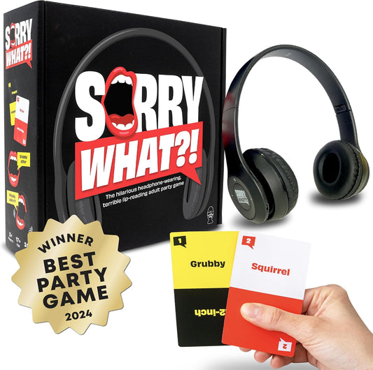 Sorry What - Hilarious Terrible Lip Reading Adult Card Game - Based on the Headphone Challenge Tiktok Trend - 2+ Players 40,000 Funny Word Phrase Combinations - Party Game for Adults, Birthday Gifts
