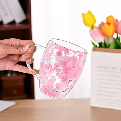 Gifts for Women Dried Flowers Double Wall Glass Coffee Mugs Cute Glass Tea Cups with Handles Autumn Mug Christmas Birthday Gifts for Best Friend Teacher Mum Gifts New Home Gift Ideas Home Decor