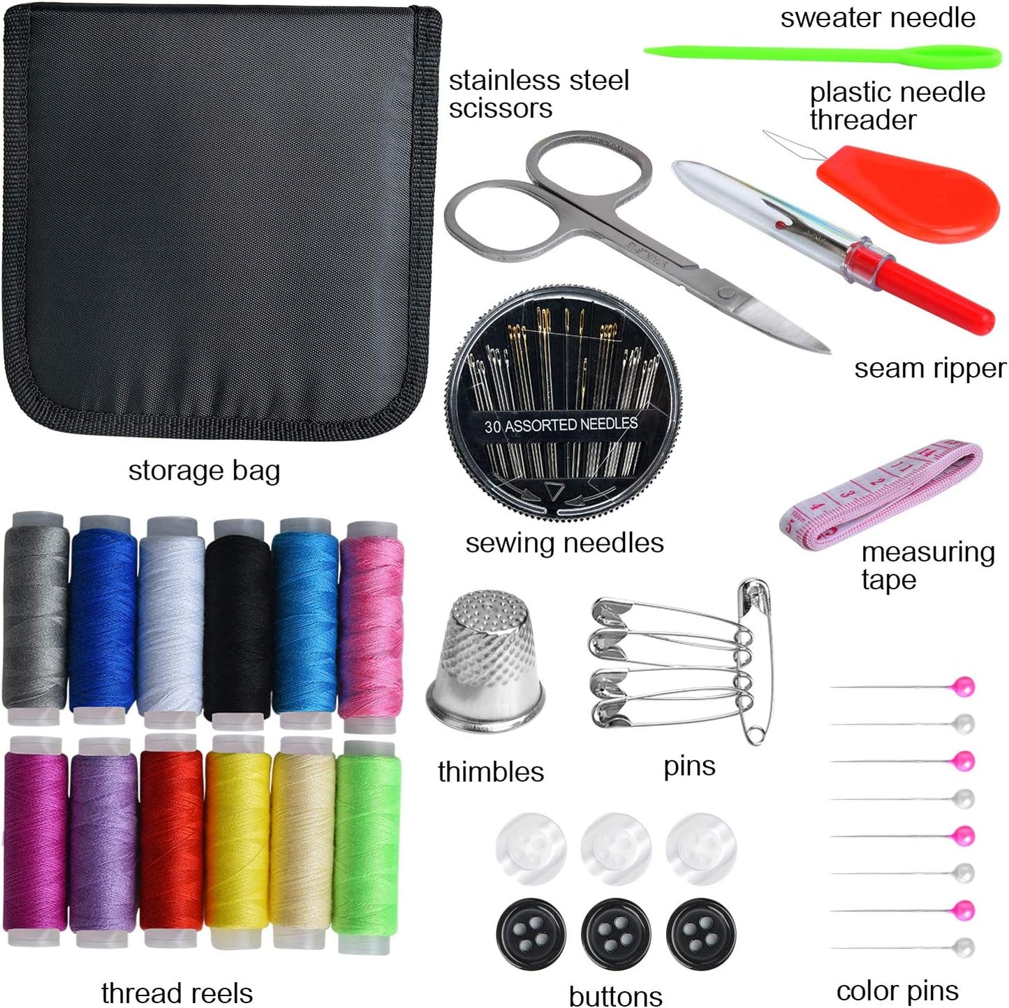 Sewing KIT, DIY Sewing Supplies with Sewing Accessories, Portable Mini Sewing Kit for Beginner, Traveller and Emergency Clothing Fixes, with Premium Black Carrying Case