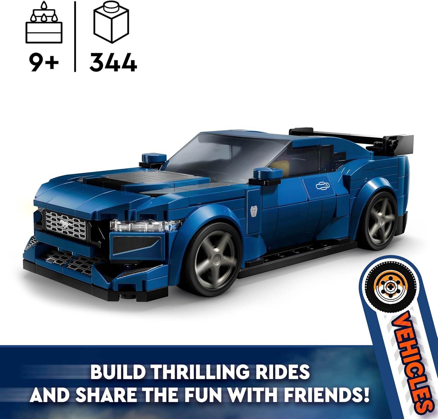Speed Champions Ford Mustang Dark Horse Sports Car Toy Vehicle for 9 plus Year Old Boys & Girls, Buildable Model Set with Driver Minifigure, Kids' Bedroom Decoration, Birthday Gift Idea 76920