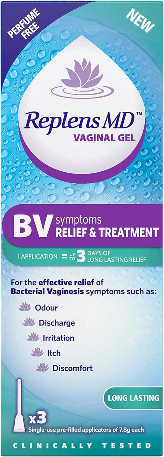 BV Symptoms Relief & Treatment Vaginal Gel - X3 Single Use Applicators, White, 3 Count (Pack of 1)