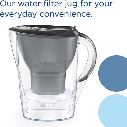 Marella Water Filter Jug Graphite (2.4L) Starter Pack Incl. 3X MAXTRA PRO All-In-1 Cartridge - Fridge-Fitting Jug with Digital LTI and Flip-Lid - Now in Sustainable Smart Box Packaging