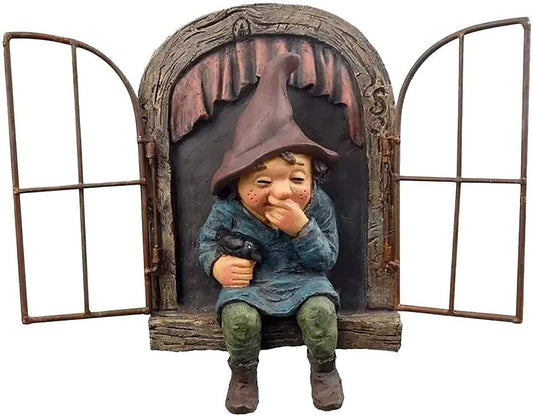 Mini Resin Garden Gnome, Elf Out the Door Tree Hugger, Funny Tree Sculpture Garden Decoration Patio Yard Lawn Porch Ornaments Decoration for Garden and Desk (A)