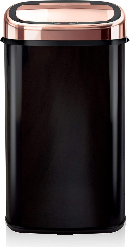 T80904RB Kitchen Bin with Sensor Lid, Automatic Soft-Close, Manual Override, 58 Litre, Black and Rose Gold