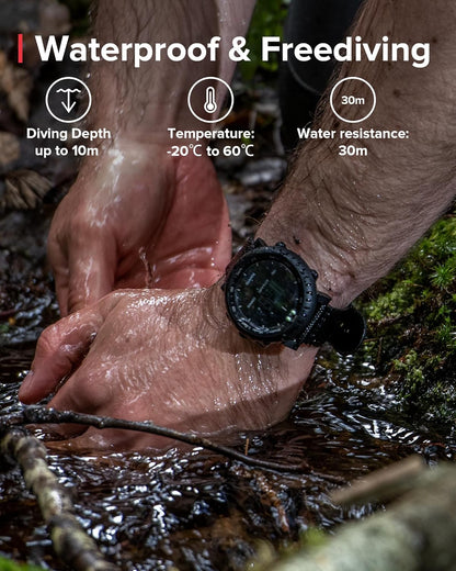 Core Sports Watch, Classic Outdoor Adventure Watch with Altimeter, Barometer & Compass, Dual-Time Sunrise & Sunset Display, Temperature & Storm Alarm for Hiking, Mountain Use