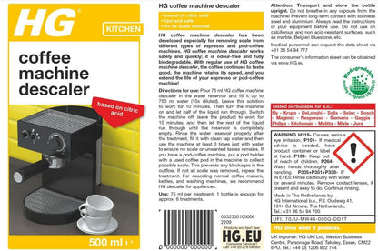 323050106 Coffee Machine Descaler, Tough Scale Remover for Espresso, Easy Maintenance to Prevent Blockages, Biodegradable & Odourless Citric Acid Formula, White, 500 Ml, Pack of 1