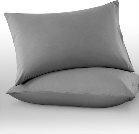Microfiber Pillow Cases 2 Pack - Plain Dyed Housewife Pillowcases - Grey - (74X48 Cm)