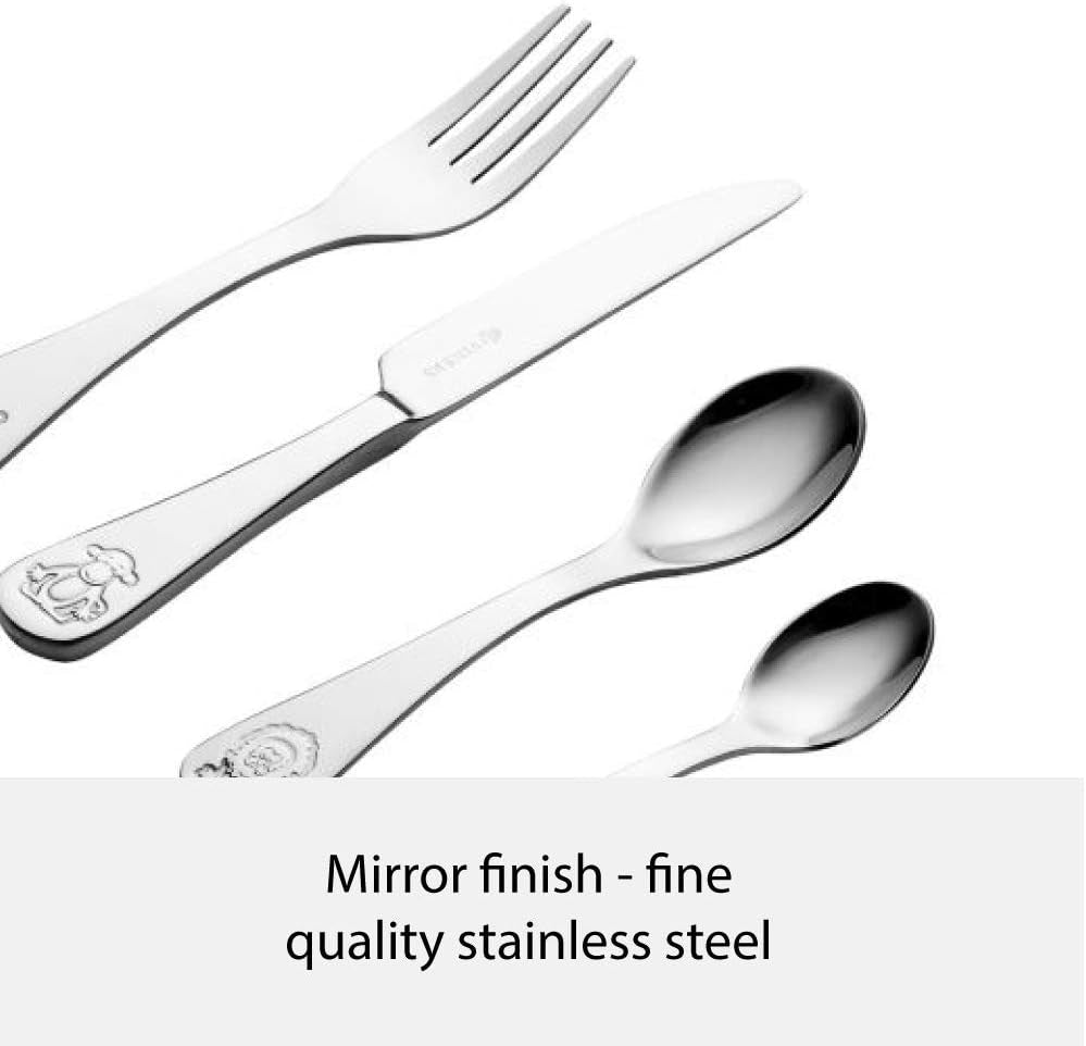 Jungle Kids Cutlery Set | Children’S Mirror Polished Flatware Gift Box with 25 Year Guarantee | for Ages 1-5 | 18/0 Stainless Steel, 4 Piece