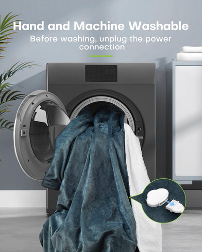 Electric Blanket, 180X130Cm Large, Heated Throw Blanket with 6 Heat Levels, 10H Timer, Fast Heat, Overheat Protection, LED Display, Machine Washable, for Sofa, Office