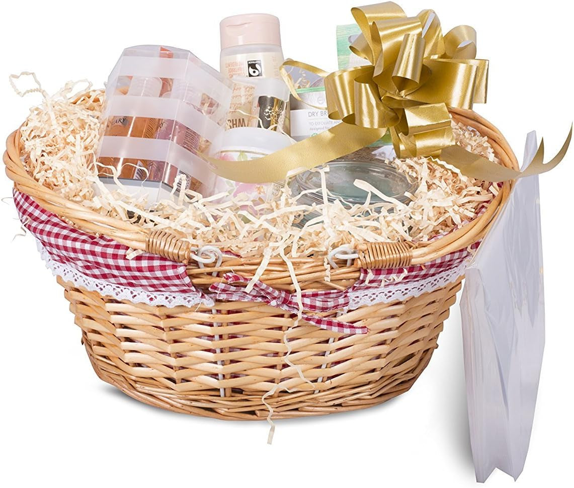 Honey Foldable Handles Wicker Shopping Baskets Gift Hamper with Fabric Lining Reusable One Size (Basket with Gift Packaging Accessories)