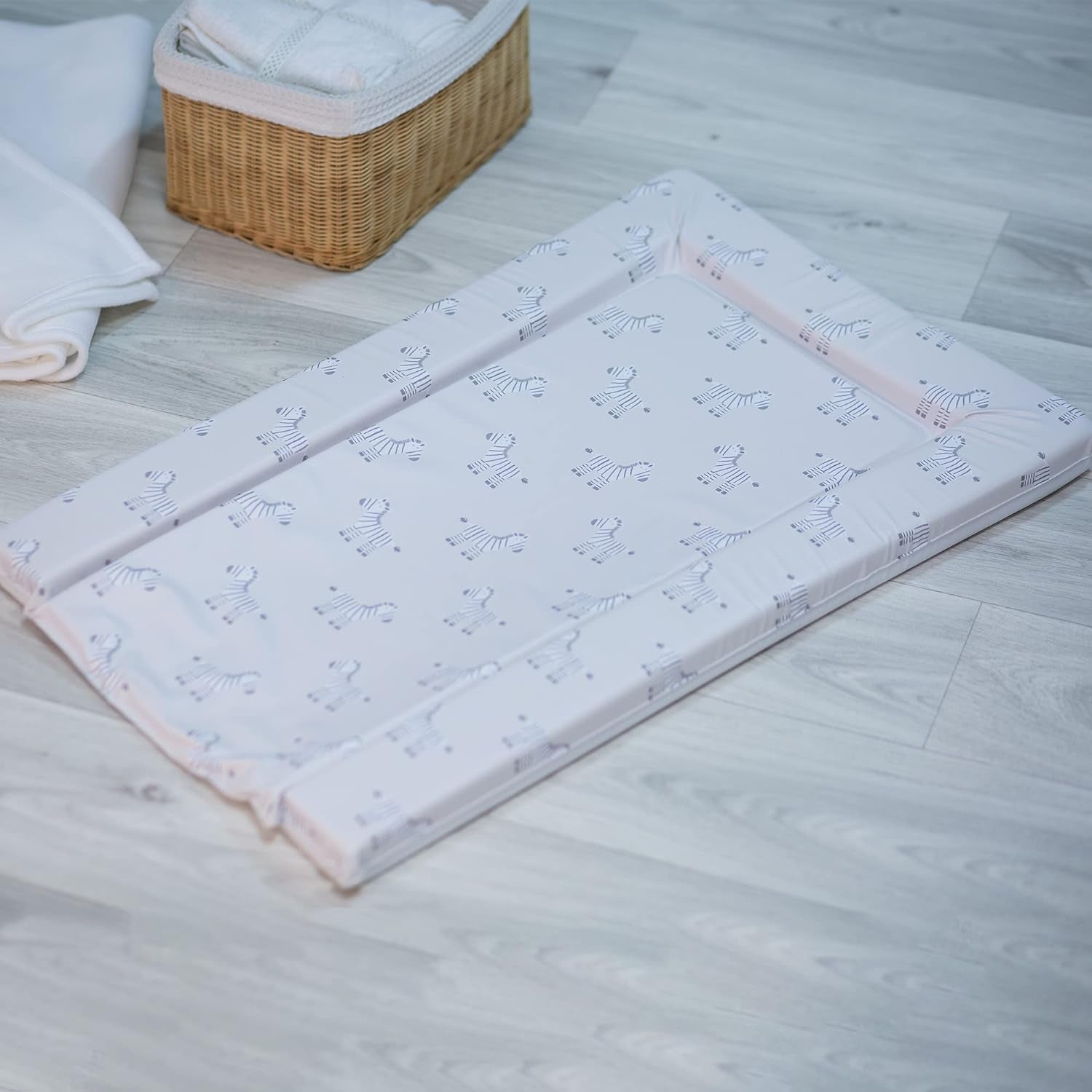 Changing Mat Tree Tops. Unisex Baby Changing Mat (74 X 48 X 3.5Cm) with Animal Pattern Design and Raised Padded Edges (White/Grey Zebra Design)