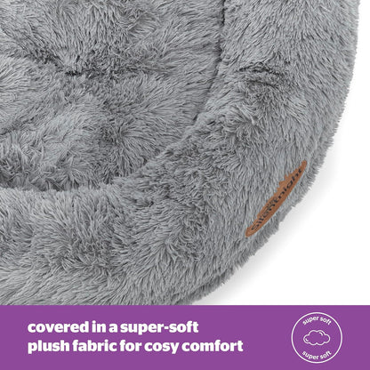 Donut Calming Dog Bed – Calming Dog Cat Pet Bed Anxiety Relief Soft Fluffy Doughnut Pillow – Easy Clean Machine Washable Luxury Plush Dog Pillow Basket – 85 Cm – Grey