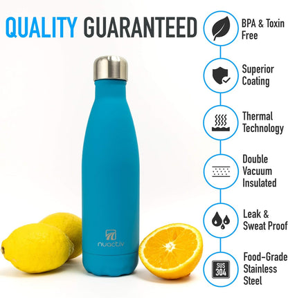 Stainless Steel Water Bottle, Vacuum Insulated Flask BPA Free, 12Hrs Hot & 24Hrs Cold Drinks, Thermal Metal Water Bottles, Leakproof 500Ml Double Wall, Drinking for Kids, Gym, Sports, Travel