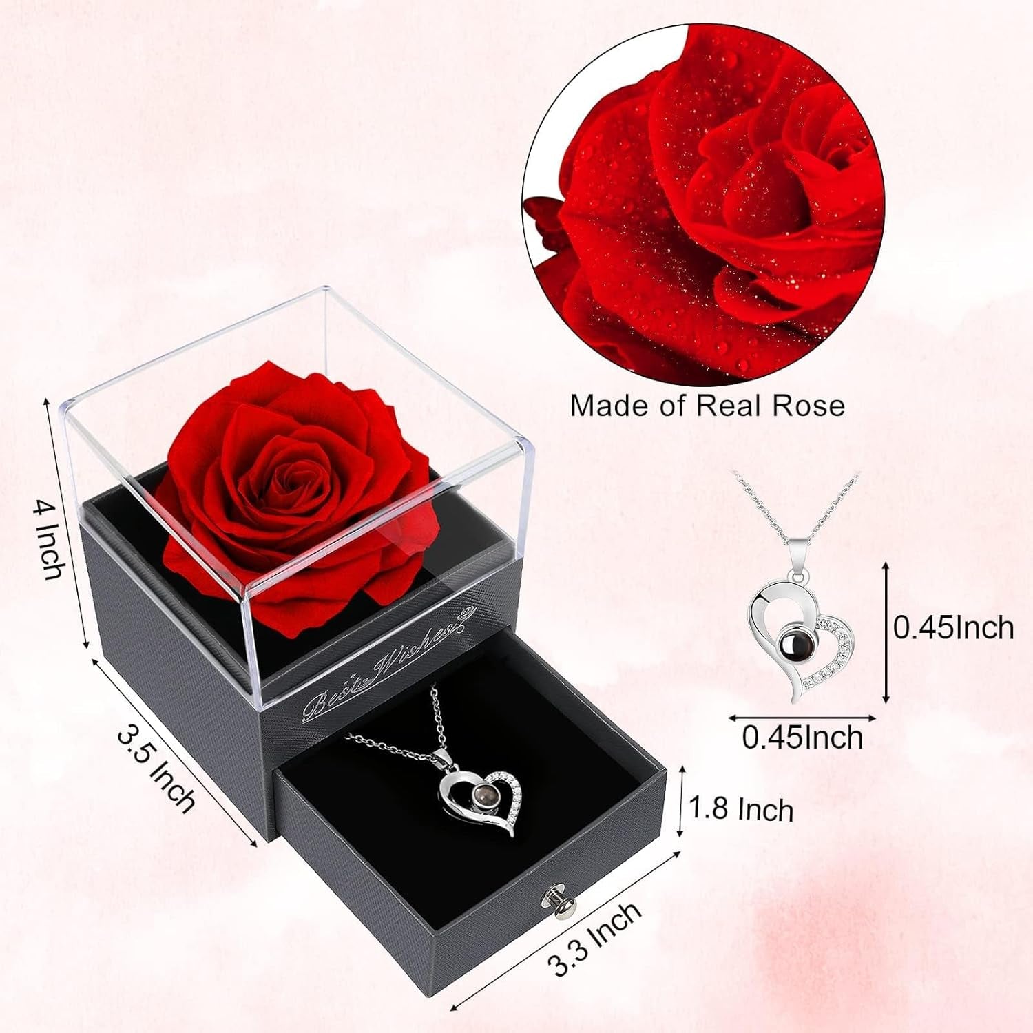 Valentines Day Rose Gifts for Her,Birthday Gifts for Women,Red Preserved Flowers Rose Gifts for Mum,Women Rose Gifts for Valentines Day,Real Rose Fresh Flower with Necklace for Wife,Mum,Anniversary