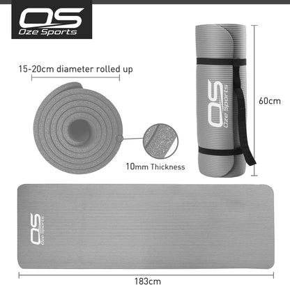 Yoga Mat Exercise NBR Fitness Foam Mat Extra Thick Non-Slip Large Padded High Density Ideal for Hiit Pilates Gymnastics Mats Fitness & Workout with Free Carry Strap