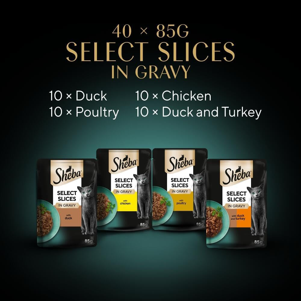 Select Slices Poultry Adult Wet Cat Food Pouches 40 X 85 G, 40 Gravy Pouches, Bulk Cat Food Megapack