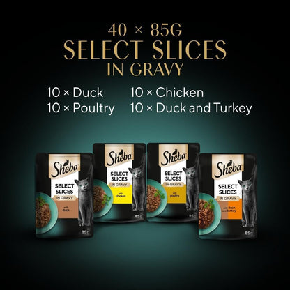 Select Slices Poultry Adult Wet Cat Food Pouches 40 X 85 G, 40 Gravy Pouches, Bulk Cat Food Megapack
