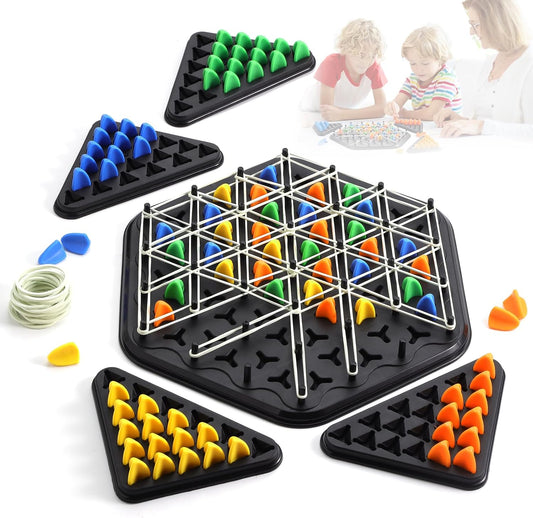 Triggle Game with Rubber Bands, Chain Triangle Chess Game, Board Games Triangle, Chains Triangle Game, Triggle Board Game, Triangle Chess Board Game for 2-4 People