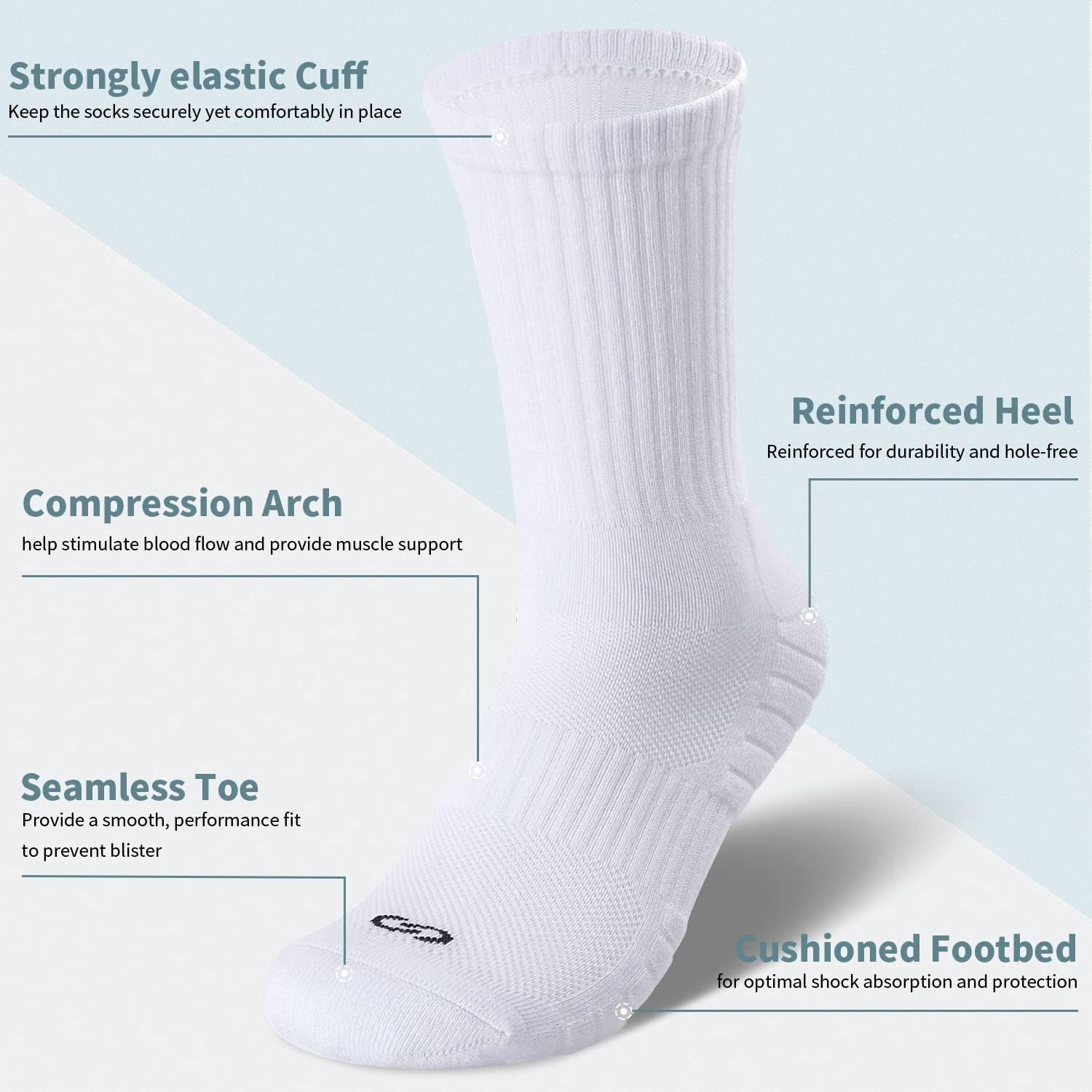 Sports Socks Thick Cushion Walking Thermal Crew Athletic Socks for Outdoor Work Hiking Trainer (6 Pairs)