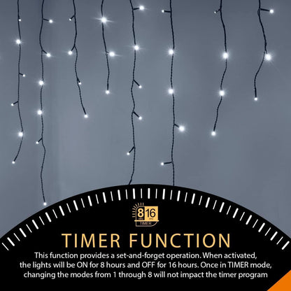 ® Christmas Lights 220 LED 7.5M/24Ft Icicle Lights Outdoor & Indoor Cool White Decorations String Fairy outside Lights with Timer for Xmas Garden Bedroom & Party|Mains Powered Green Cable