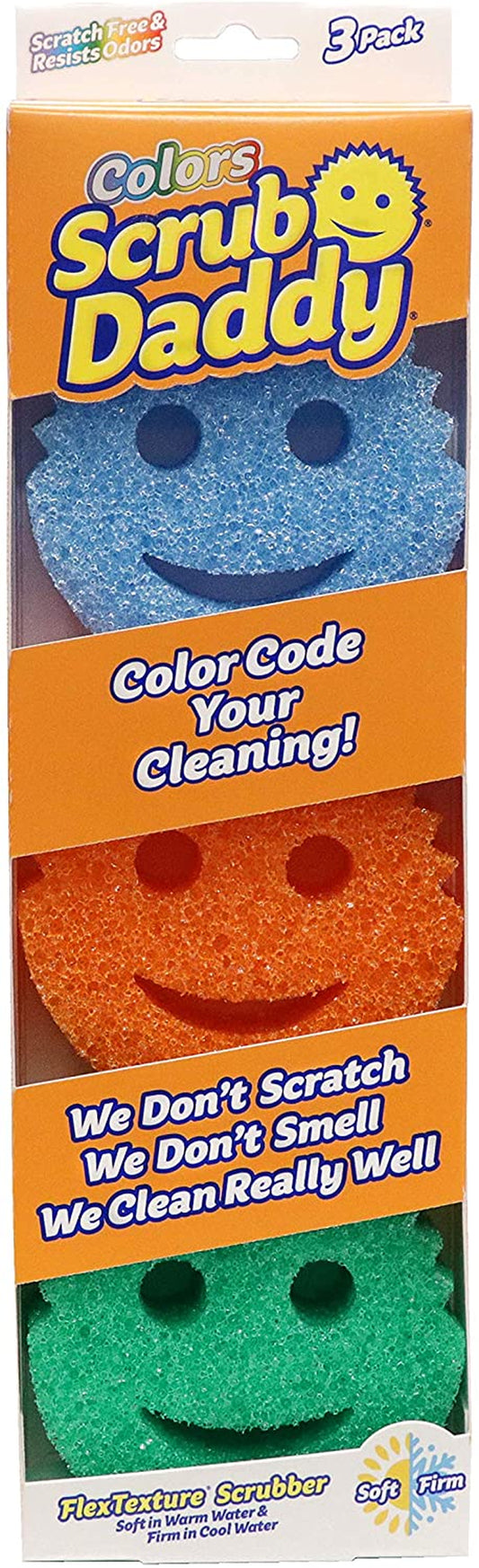 Colors, Sponge Scrubber Multipack, Dish Sponges for Washing Up, Texture Changing Non Scratch Scourers, Cleaning Products for Kitchen & Bathroom, Odour Resistant, Dishwasher Safe, Pack of 3