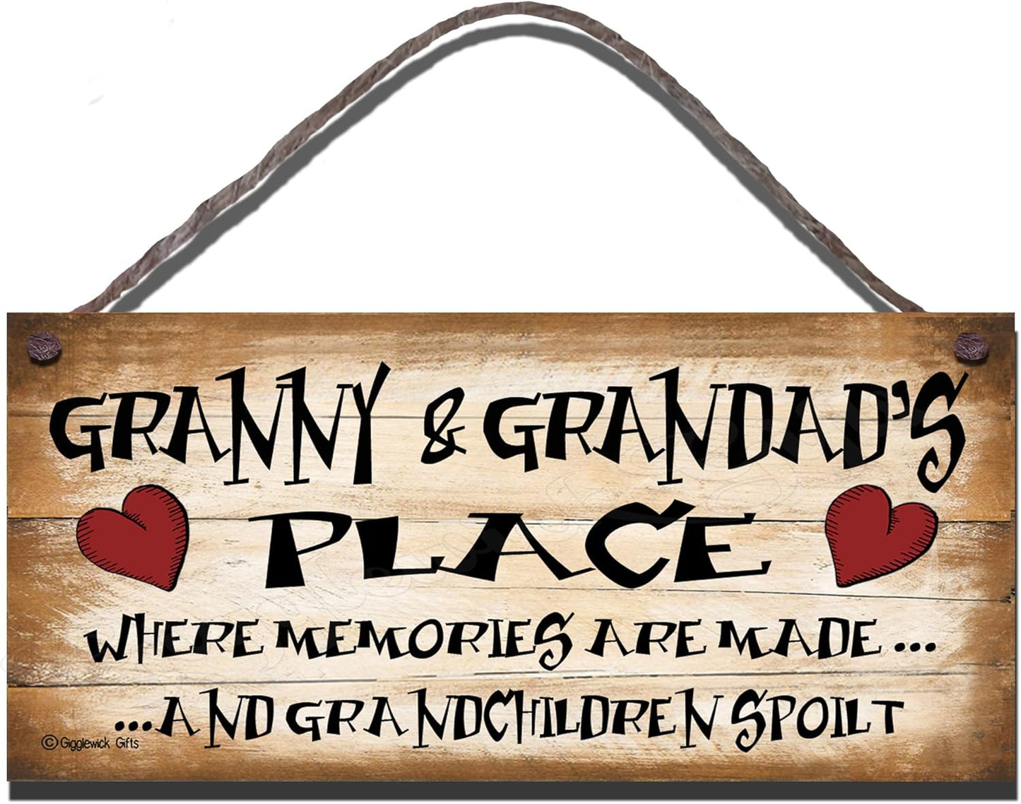 Birthday Occasion Shabby Chic Wooden Funny Sign Wall Plaque Granny and Grandads Place Where Memories Are Made and Grandchildren Spoilt Granny Size 8" X 4" (200Mm X 100Mm)