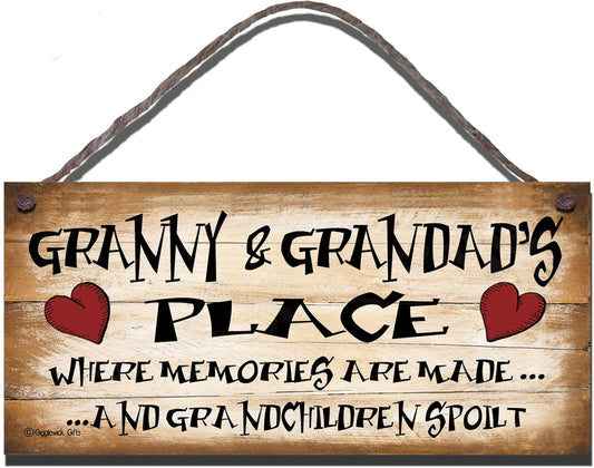 Birthday Occasion Shabby Chic Wooden Funny Sign Wall Plaque Granny and Grandads Place Where Memories Are Made and Grandchildren Spoilt Granny Size 8" X 4" (200Mm X 100Mm)