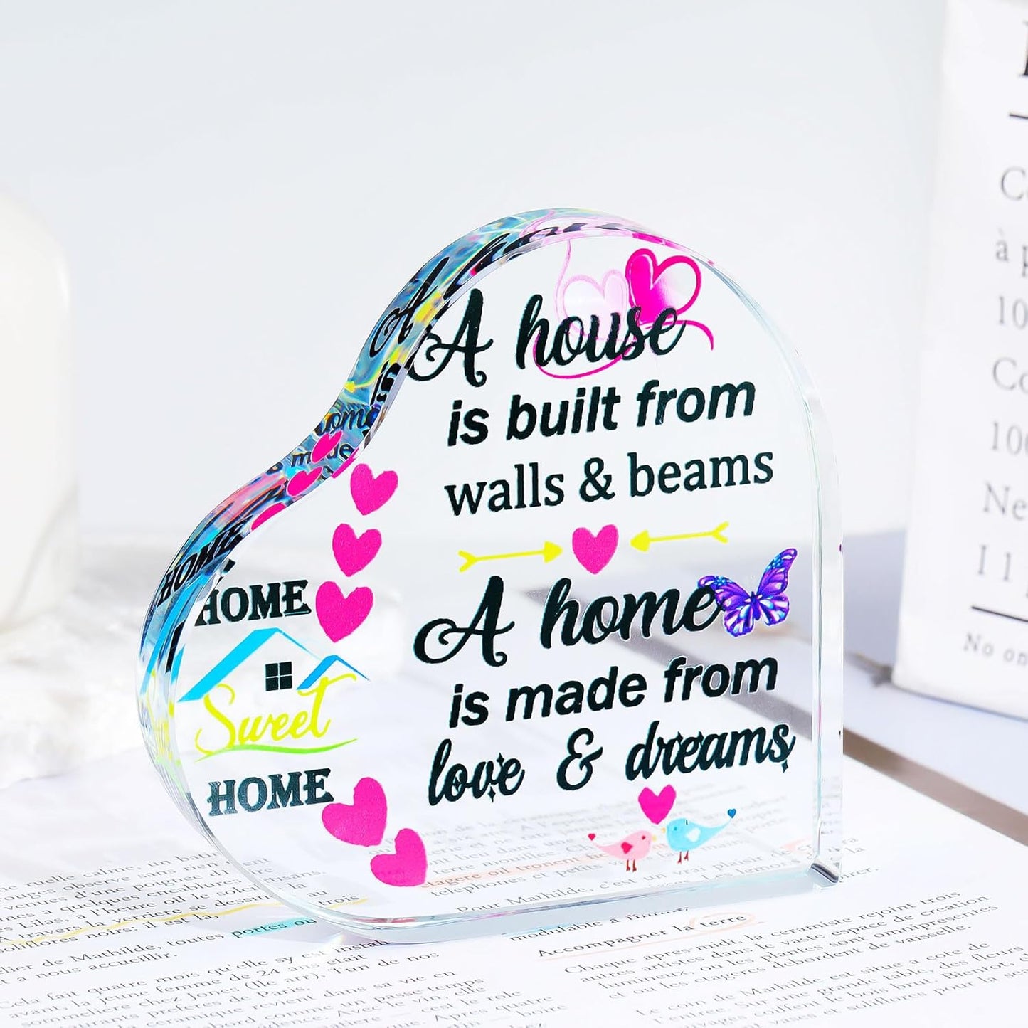 New Home Housewarming Gifts Heart Colorful Keepsake New Home Gifts for Friends Family Couples, Glass Meaningful House Warming Presents New Home Owner First Home Gift Ideas