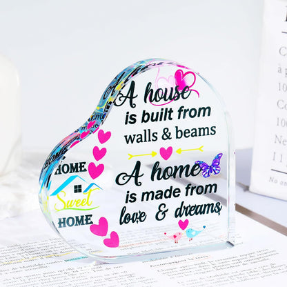 New Home Housewarming Gifts Heart Colorful Keepsake New Home Gifts for Friends Family Couples, Glass Meaningful House Warming Presents New Home Owner First Home Gift Ideas