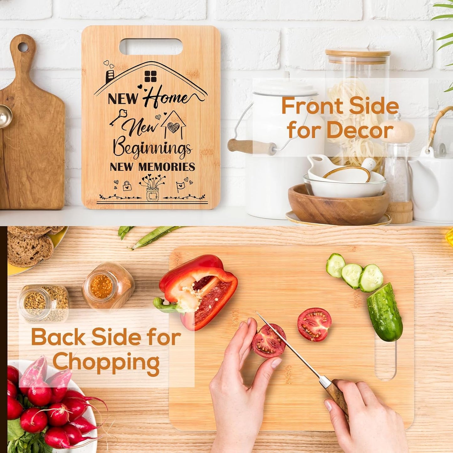 New Home Housewarming Gifts - House Warming Gifts for New Home, Bamboo Chopping Board New House Gift Ideas, New Home Essentials Cutting Board, Kitchen Gift for Couples Friend Family