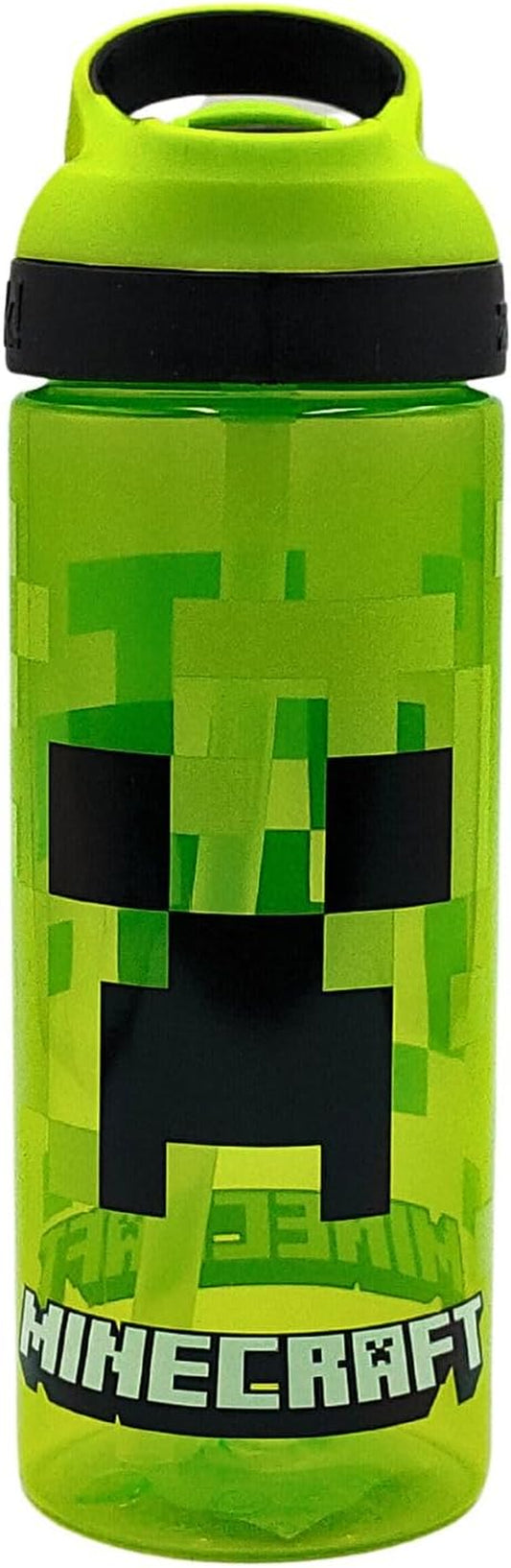 Minecraft Atlantic Creeper Drinks Bottle with Logo Eco Freindly Bpa-Free Plastic School Water Bottle with Removable Straw, Spills Proof Gift for Minecraft Fan Officially Merch 600ML