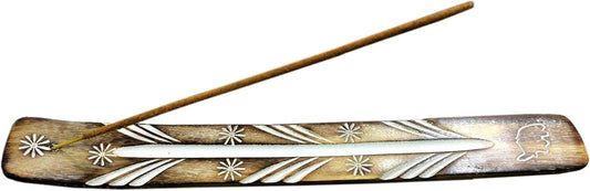 Incense Stand Wooden Ash Catcher with Brass Stars Incense Stick Holder (White)