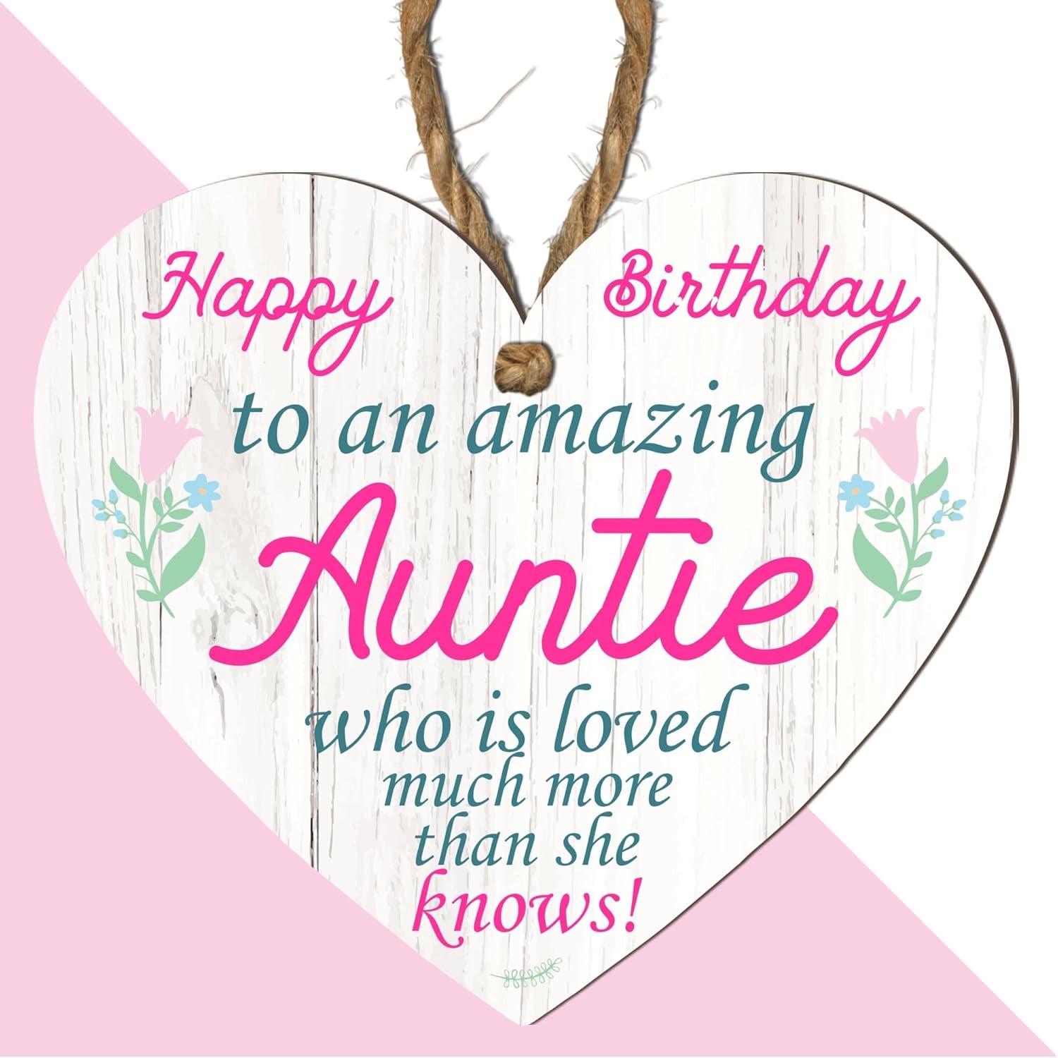 Wooden or Acrylic Heart Plaque for Auntie - Happy Birthday - Gift for an Amazing Auntie - Rustic Home Decor - Heartfelt Message - 10Cm X 9Cm - Made in the UK (Mdf Wood)