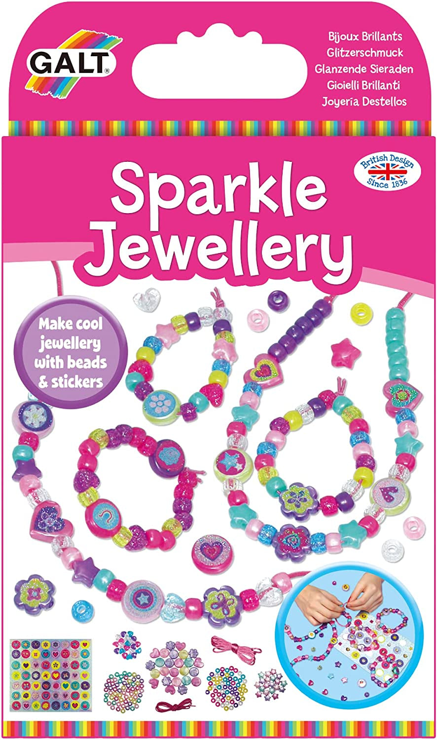 Sparkle Jewellery - Childrens Necklace and Bracelet Making, Craft Kit for Kids - Fun Activity Pack with Colourful Beads and Stickers, Encourages Creativity and Motor Skills - Ages 5 Years Plus