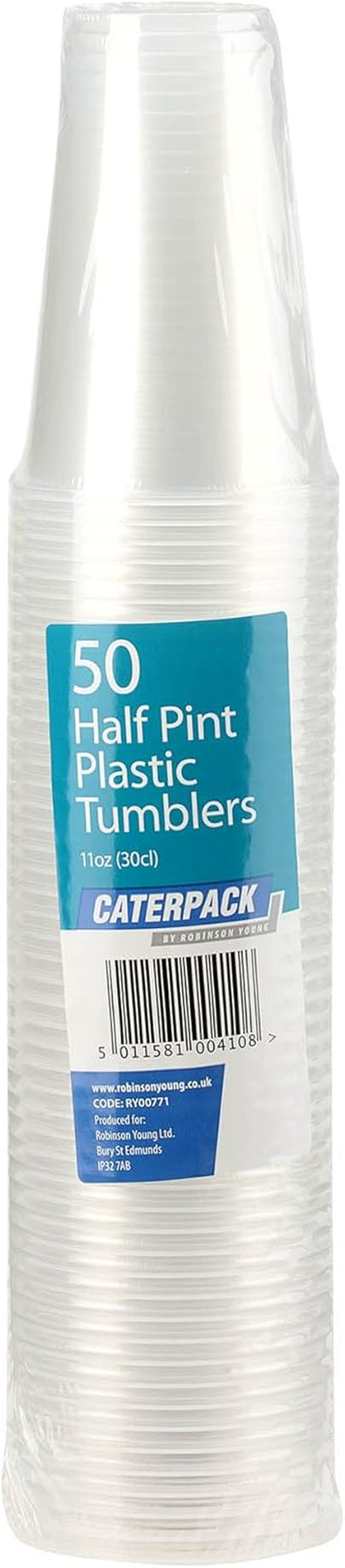 Plastic Tumblers 0.5 Pint, Clear Plastic Half Pint Party Cups, Disposable and Recyclable, 50 Pack