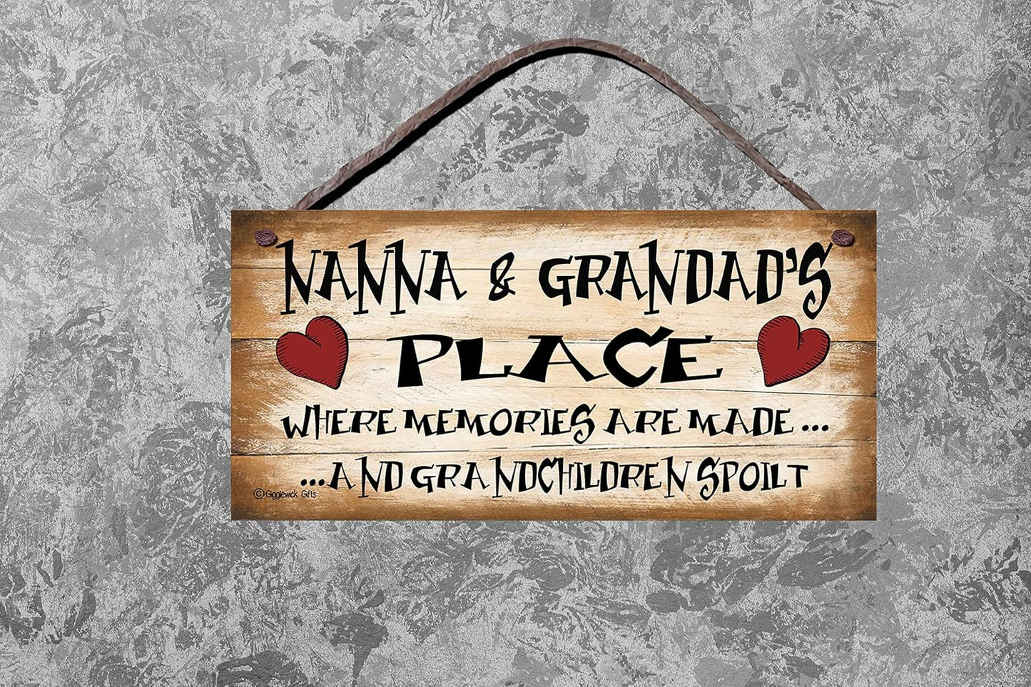 Shabby Chic Wooden Funny Wall Plaque – "Nanna and Grandad'S Place Where Memories Are Made and Grandchildren Spoilt" – Heartwarming Gift for Grandparents, Birthday Sign