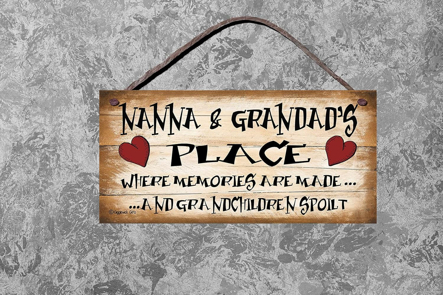Shabby Chic Wooden Funny Wall Plaque – "Nanna and Grandad'S Place Where Memories Are Made and Grandchildren Spoilt" – Heartwarming Gift for Grandparents, Birthday Sign