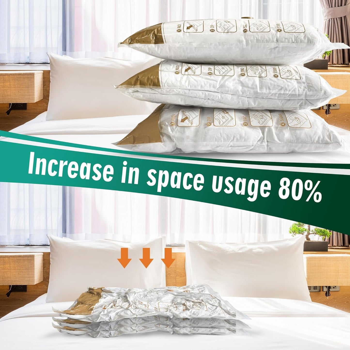 Space Saver Bags for Travel and Home Reusable Vacuum Storage Bags save 80% More Storage Space Work with Vacuum Cleaner (9 Jumbo, No Pump Included)