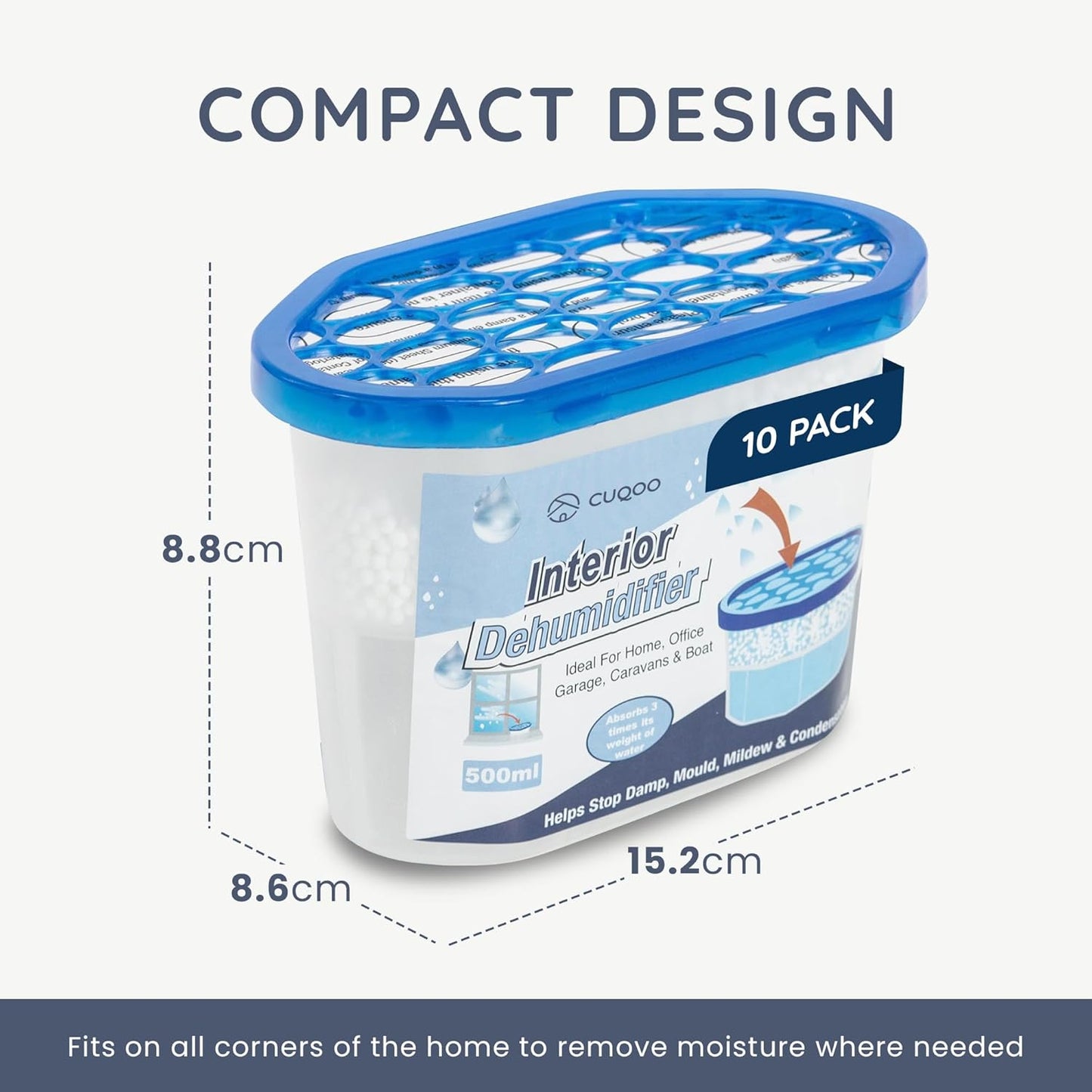 Disposable Dehumidifier for Home 500Ml, Pack of 10 Moisture Absorber Dehumidifiers for Damp, Mould, Kitchen, Wardrobe, Bedroom, Caravan, Office, Garage, Bathroom - Mini Condensation Absorbers