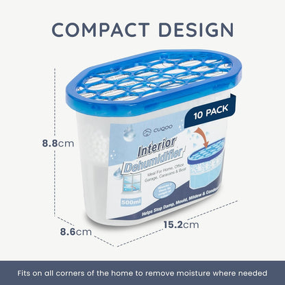 Disposable Dehumidifier for Home 500Ml, Pack of 10 Moisture Absorber Dehumidifiers for Damp, Mould, Kitchen, Wardrobe, Bedroom, Caravan, Office, Garage, Bathroom - Mini Condensation Absorbers