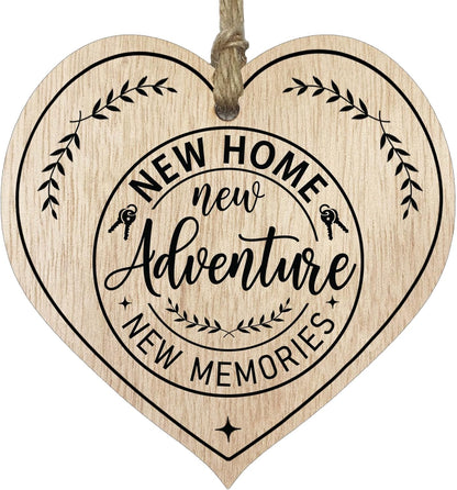 Light Wooden Heart Sign Plaque - New Home - Hanging Wood Signs Plaques, House Warming Gifts for Friends or Relatives, New Home Gifts, New House Present