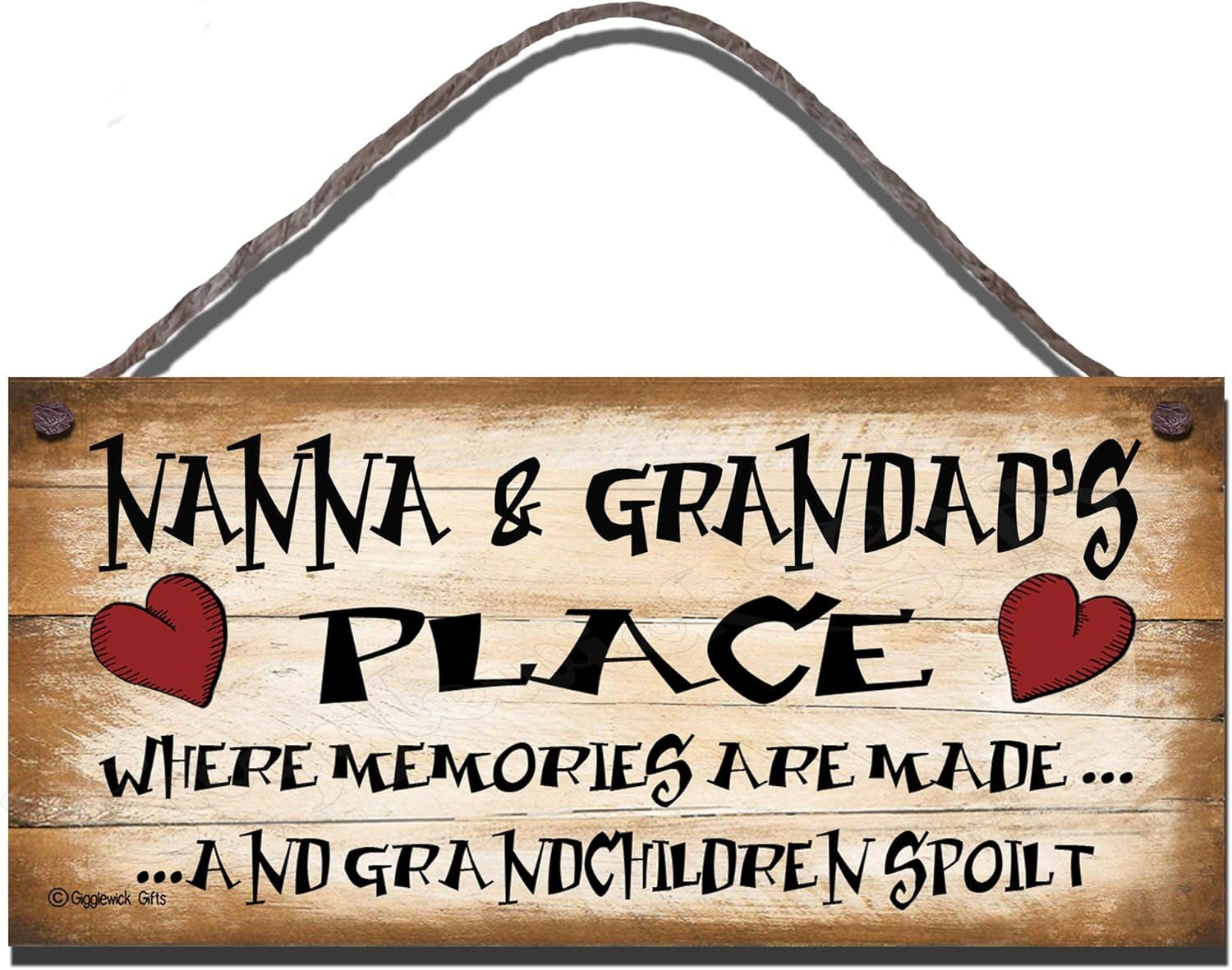 Shabby Chic Wooden Funny Wall Plaque – "Nanna and Grandad'S Place Where Memories Are Made and Grandchildren Spoilt" – Heartwarming Gift for Grandparents, Birthday Sign