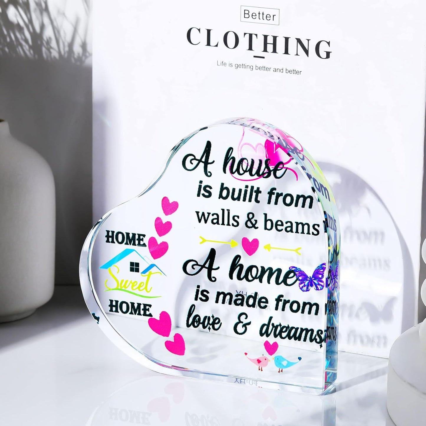 New Home Housewarming Gifts Heart Colorful Keepsake New Home Gifts for Friends Family Couples, Glass Meaningful House Warming Presents New Home Owner First Home Gift Ideas