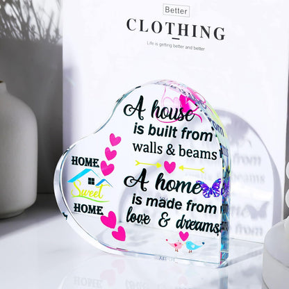 New Home Housewarming Gifts Heart Colorful Keepsake New Home Gifts for Friends Family Couples, Glass Meaningful House Warming Presents New Home Owner First Home Gift Ideas