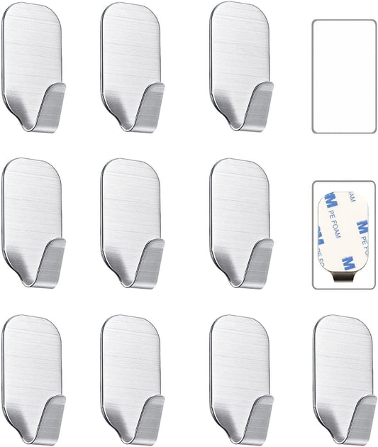 Small Sticky Hooks for Hanging Extra Strong Self Adhesive Hooks Heavy Duty Stick on Hooks for Walls, Wall Hangers without Nails, Pack of 10