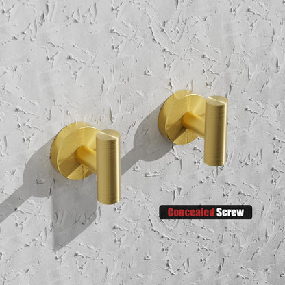 2 Pcs Bathroom Towel Hook,Screw in Metal Coat Hooks Brushed Brass Robe Hook SUS 304 Stainless Steel Heavy Duty Door Hanger Towel Robe Clothes Closet Sponges Holder for Bathroom Hotel (Gold)