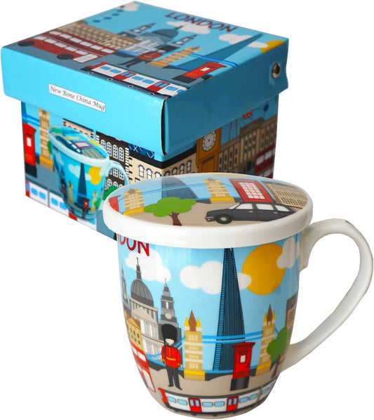 UK London British Skyline Pictures Ceramic Coffee Tea Cup Mug with Lid Home Kitchen Office, Decorative Gift Box - UK England London Souvenir